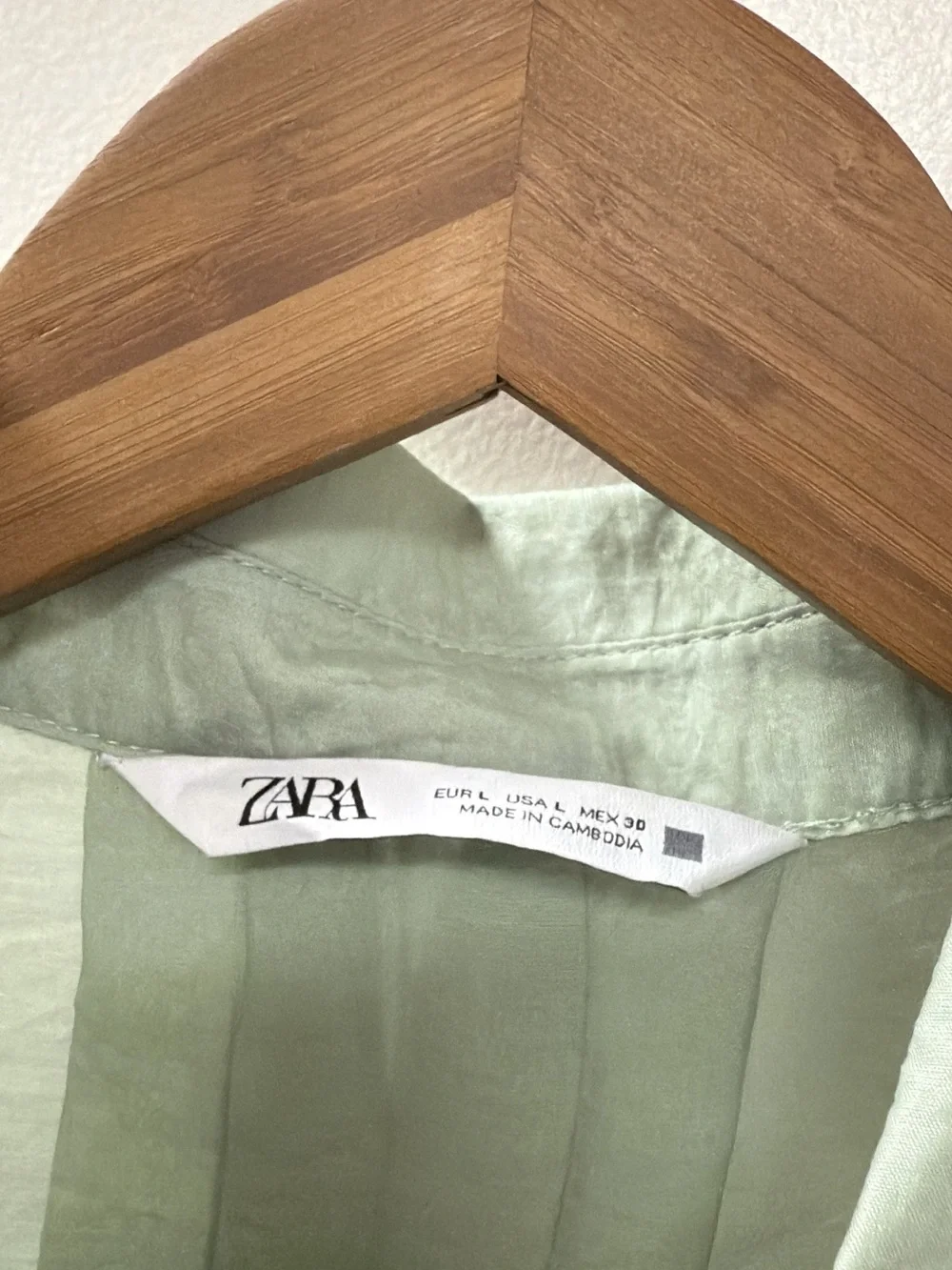 Zara Sage Green Sheer Button-Down Shirt